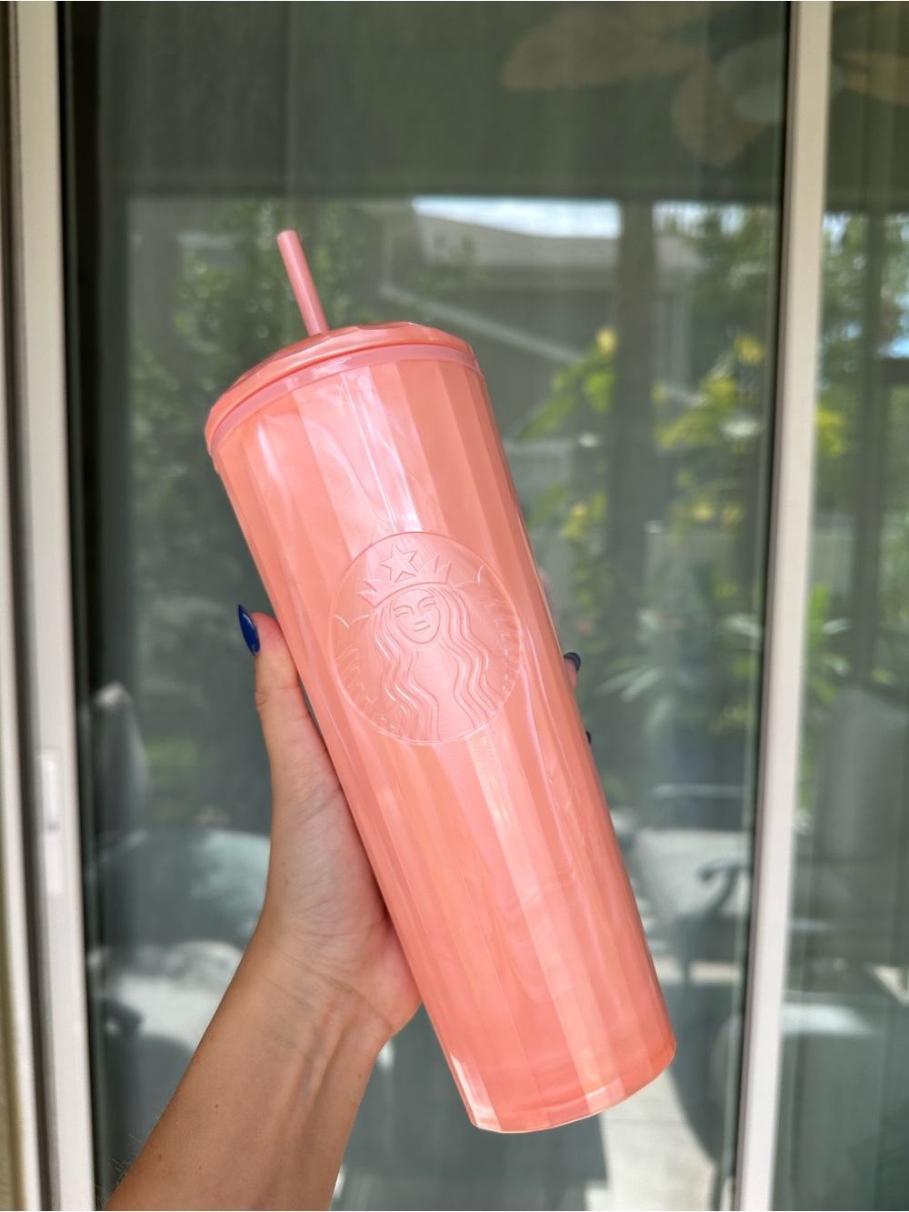 Starbucks Peach Pink Marbled Tumbler with Straw